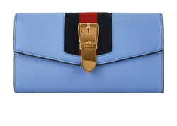 Gucci Sylvie Long Wallet, Leather, Blue, 476034, B/DB, 4*